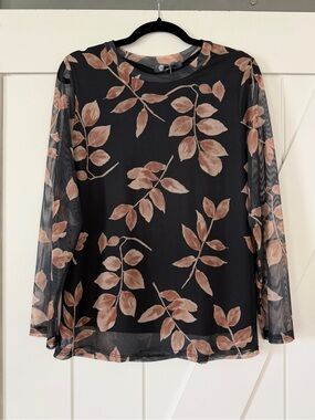 M Made in Italy Black Branches Mesh Long Sleeve Top